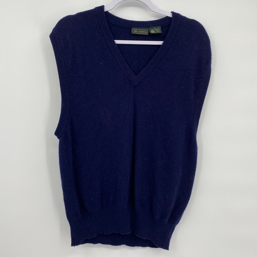 Neil Martin Mens Lambswool Blue V-Neck Pullover Knit Vest Size Large